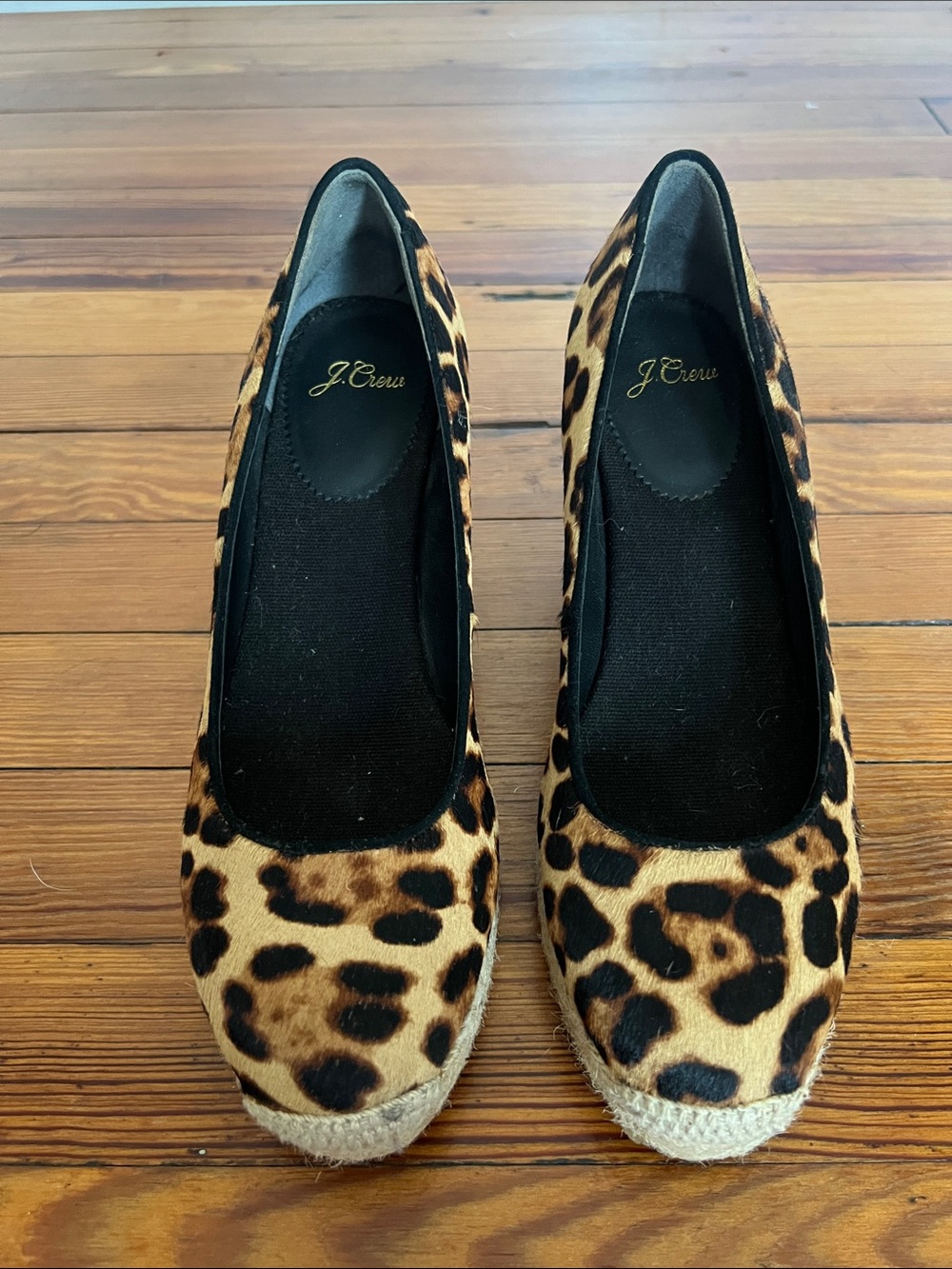 J.Crew Leopard Print Calf Hair Seville Espadrille Wedge Heels Size 8